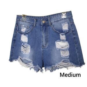 Women's Mom Shorts Denim Distressed Ultra High Rise Ripped Denim Shorts M NWOT